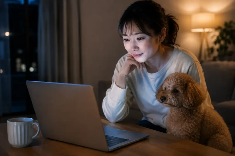 犬のしつけ方法の口コミや体験談をパソコンで調べる飼い主